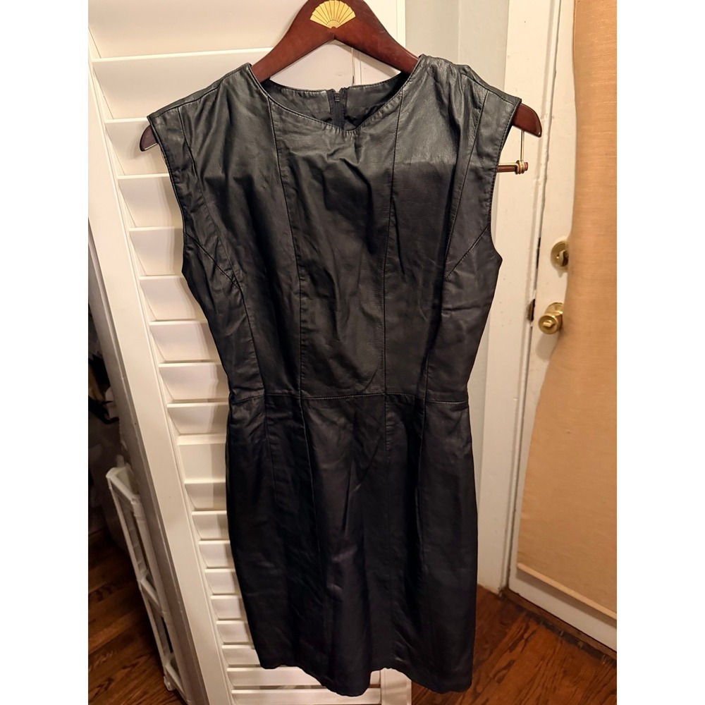 Vintage Leather Sheath Dress by Ambria Black Sleeveless Size 6p